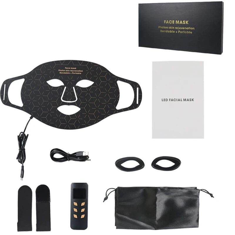 Silicone LED Mask Face 4 Colors LED Light Photon Red Light Near Infrared Therapy Anti Aging Skin Rejuvenation Lifting Tighten Beauty Mask Home Use Red Light Therapy Mask for Face