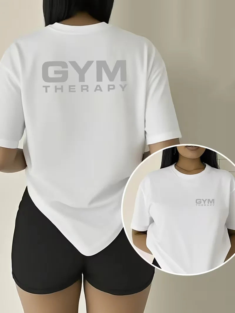 GYM THERAPY Women’s T-Shirt – Double-Sided Print Short Sleeve Casual Top
