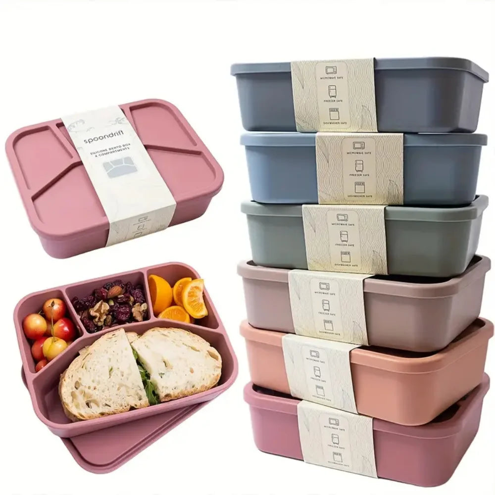 Eco-Friendly Leak-Proof Silicone Lunch Box with 4 Compartments