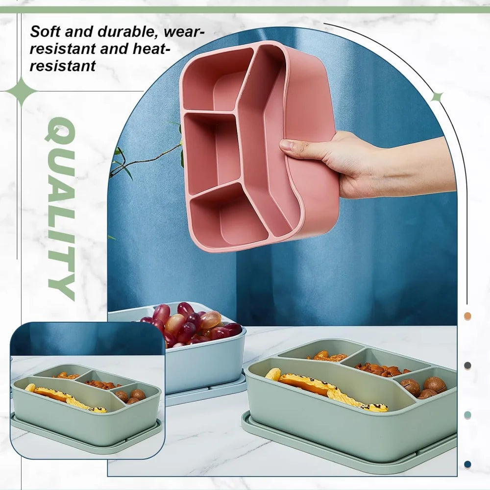 Eco-Friendly Leak-Proof Silicone Lunch Box with 4 Compartments