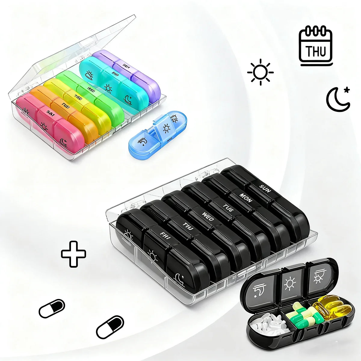 Pill Box 7 days Organizer 21 grids 3 Times One Day Portable Travel with Large Compartments for Vitamins Medicine Fish Oils Supplements