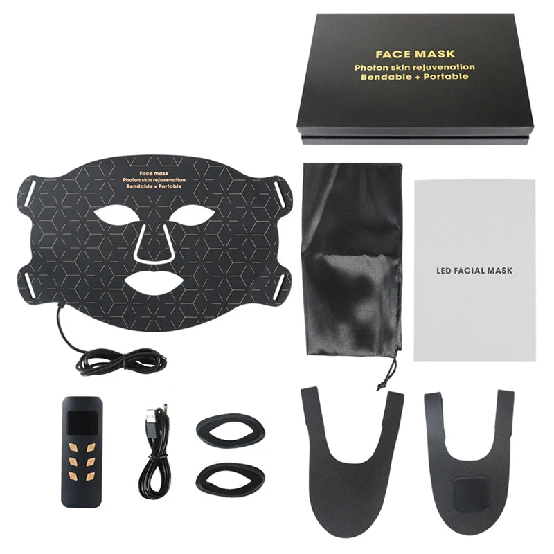 Silicone LED Mask Face 4 Colors LED Light Photon Red Light Near Infrared Therapy Anti Aging Skin Rejuvenation Lifting Tighten Beauty Mask Home Use Red Light Therapy Mask for Face