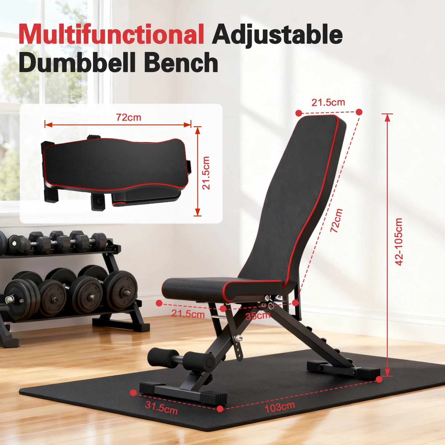 Adjustable Foldable Weight Bench – 660LBS Capacity, 72 Workout Angles for Home Gym