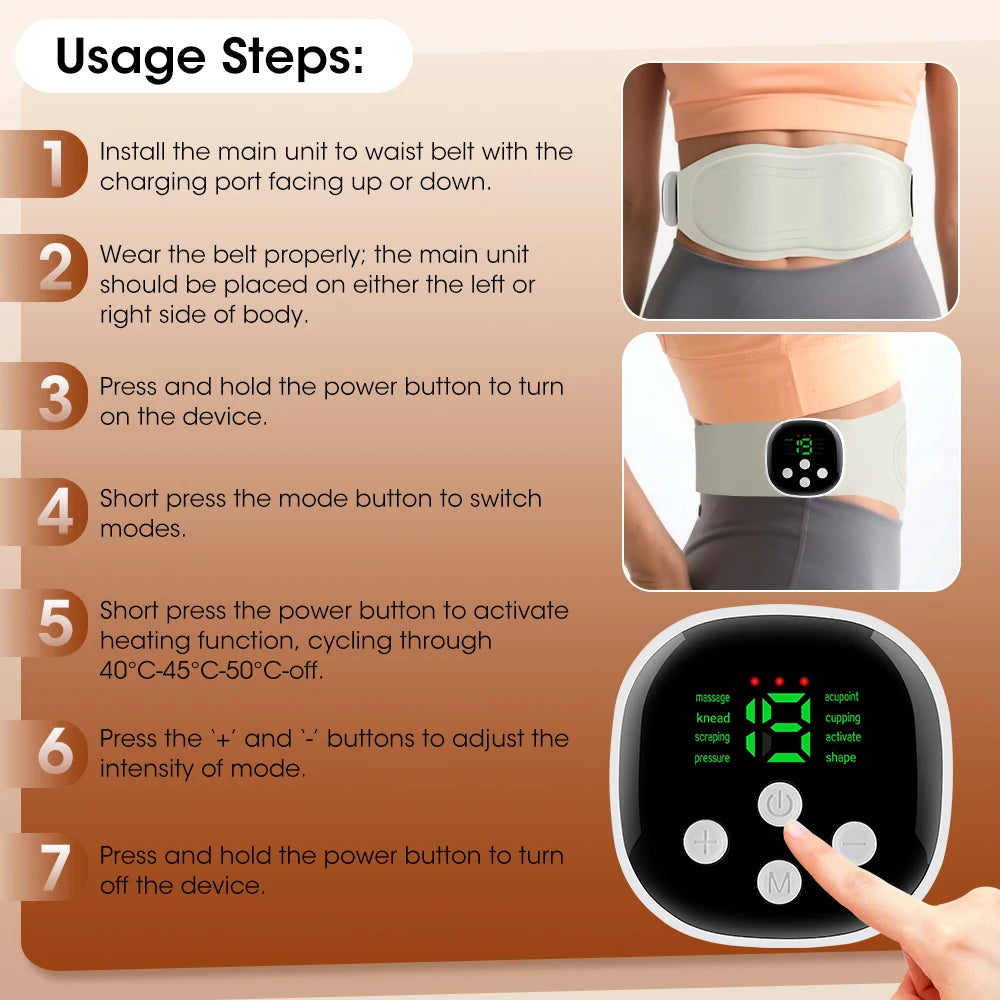 Electric/Rechargeable Heated Massager Belt – EMS Heat Therapy for Back Pain & Muscle Relief