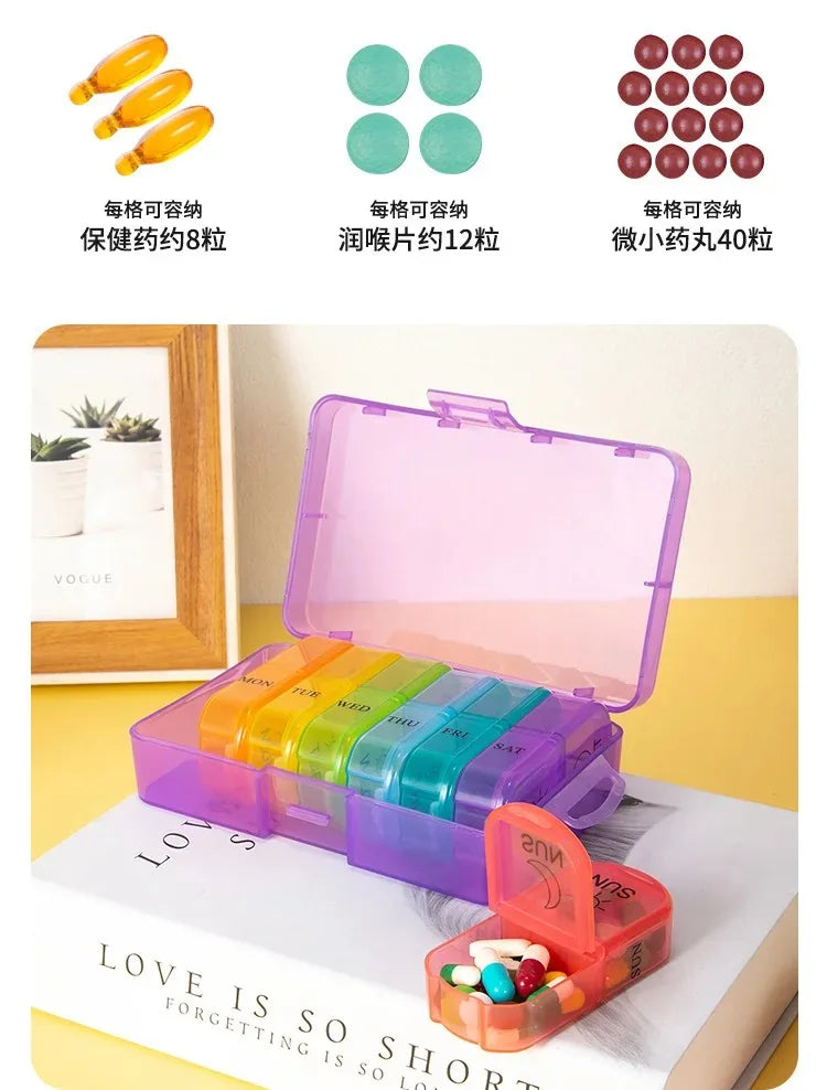Pill Box 7 days Organizer 21 grids 3 Times One Day Portable Travel with Large Compartments for Vitamins Medicine Fish Oils Supplements