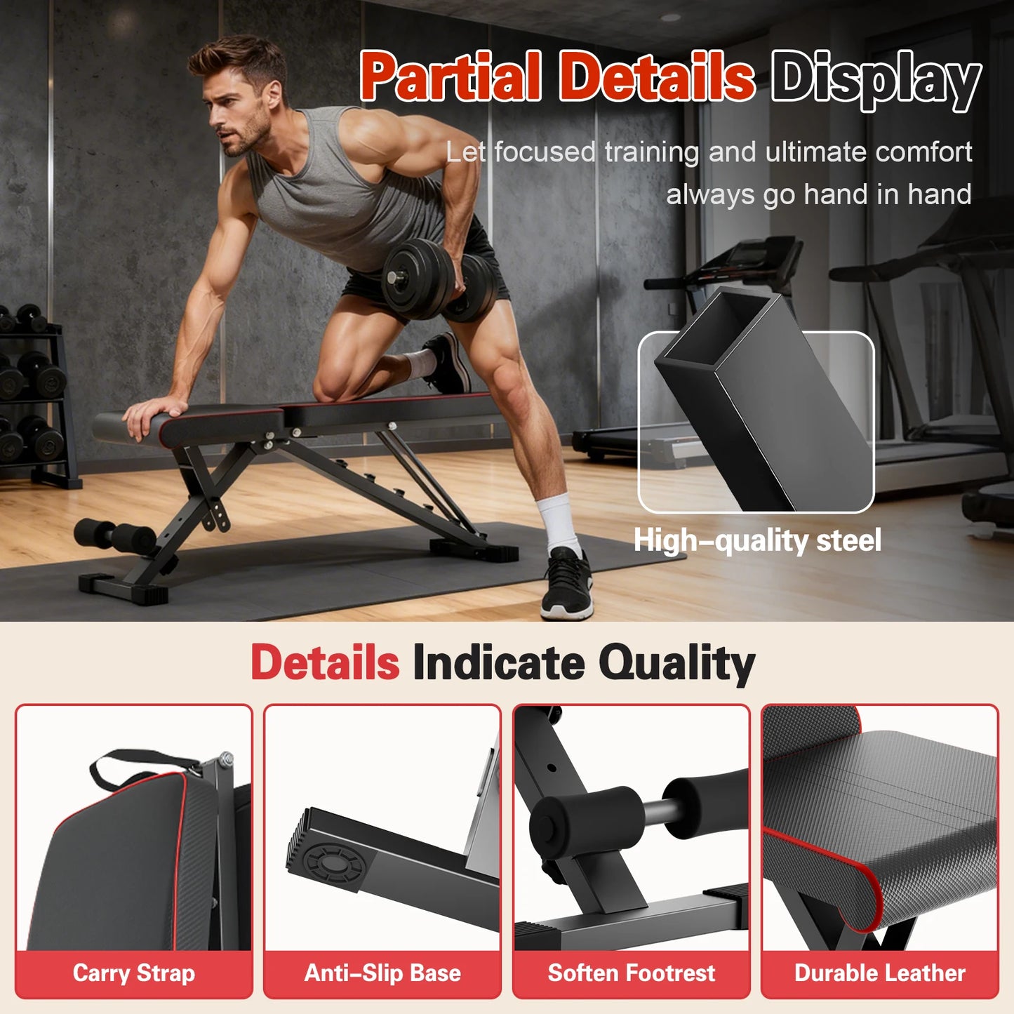 Adjustable Foldable Weight Bench – 660LBS Capacity, 72 Workout Angles for Home Gym