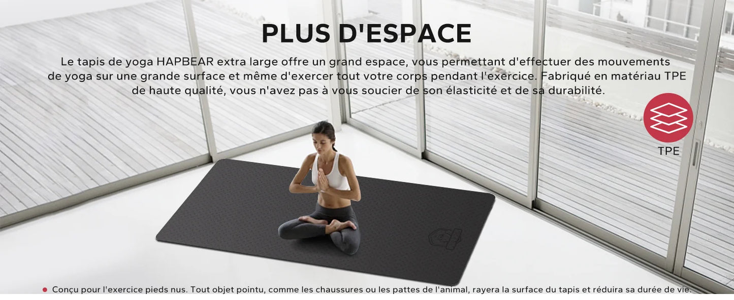 HAPBEAR Extra Large Yoga Mat – 6mm/8mm Thick, Non-Slip TPE, Wide Exercise Mat for Yoga, Pilates & Home Gym