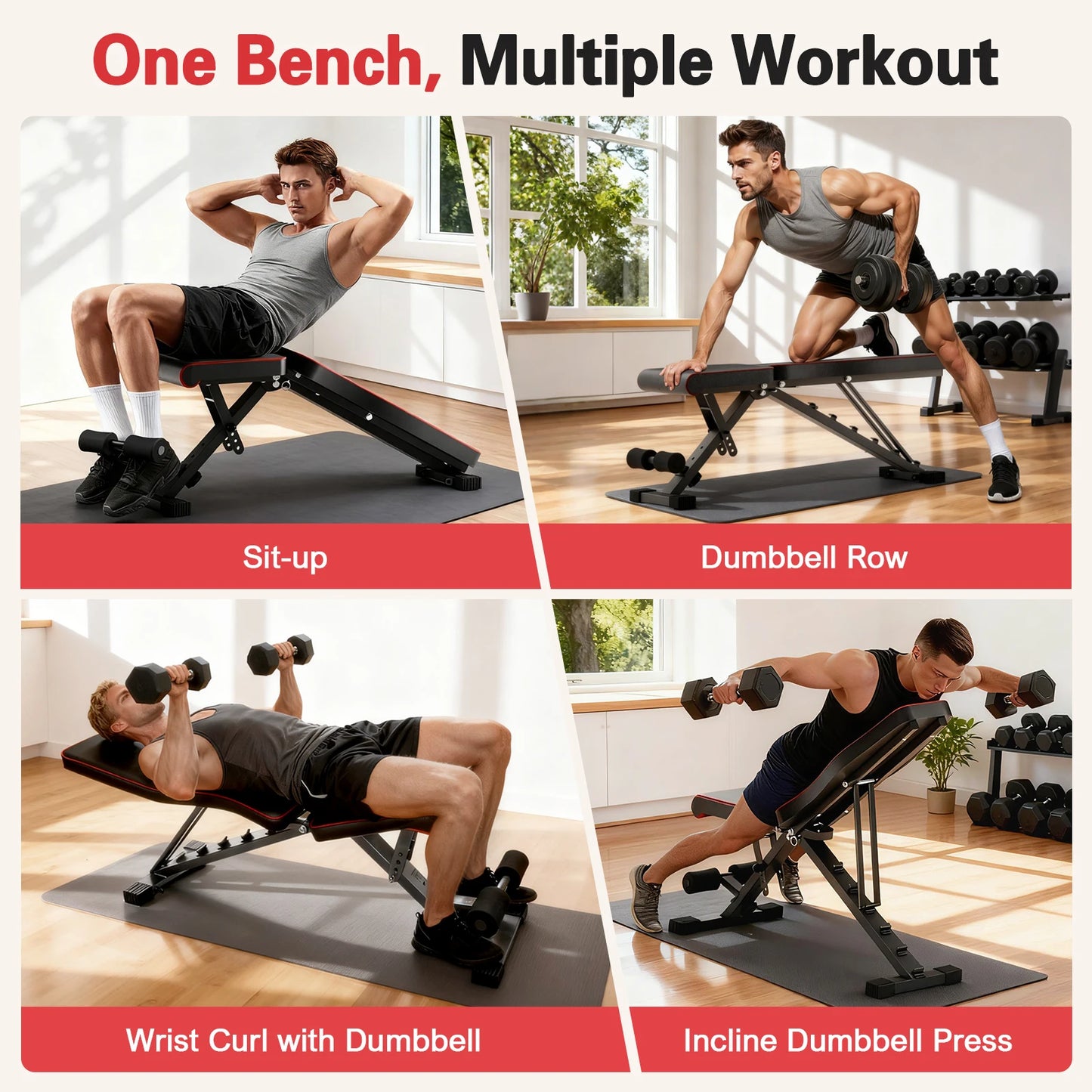 Adjustable Foldable Weight Bench – 660LBS Capacity, 72 Workout Angles for Home Gym