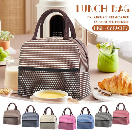 Insulated Canvas Stripe Lunch Bag — Portable Cooler Tote
