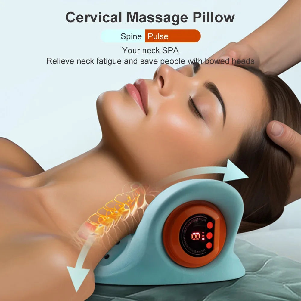 EMS Cervical Neck Massager & Traction Pillow with Heat