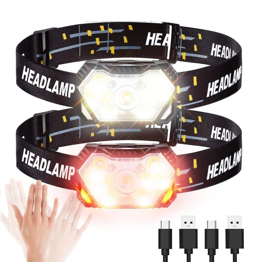 9 LED Rechargeable Headlamp – 2000 Lumen Motion Sensor Head Light for Camping, Hiking & Outdoor Exercise