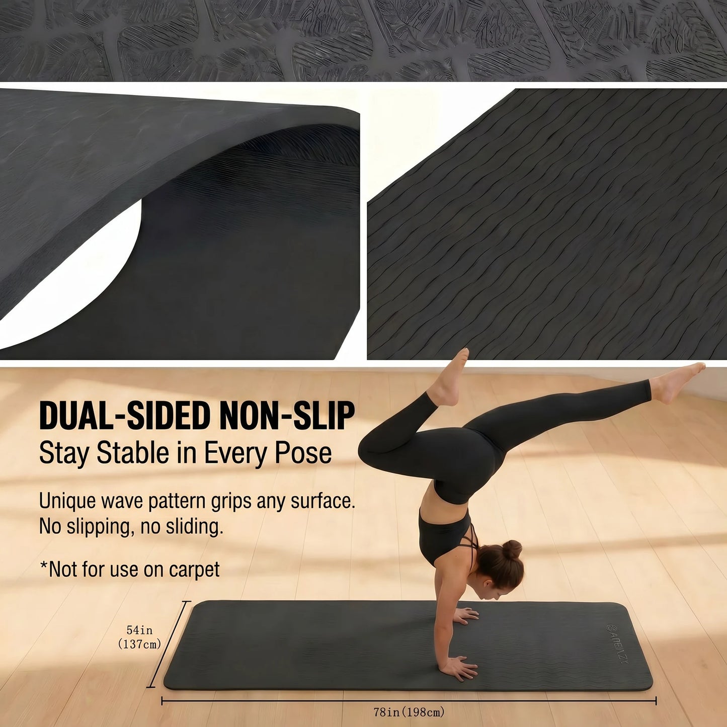 HAPBEAR Extra Large Yoga Mat – 6mm/8mm Thick, Non-Slip TPE, Wide Exercise Mat for Yoga, Pilates & Home Gym