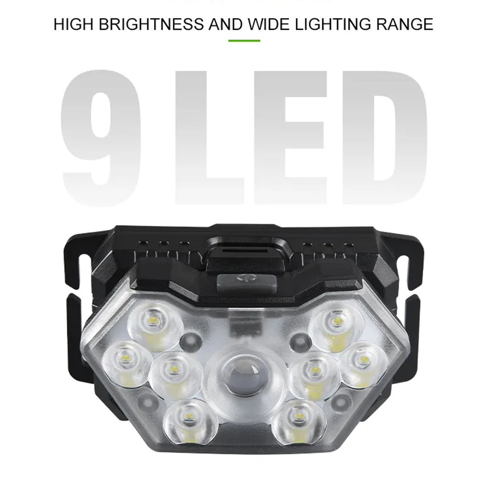 9 LED Rechargeable Headlamp – 2000 Lumen Motion Sensor Head Light for Camping, Hiking & Outdoor Exercise