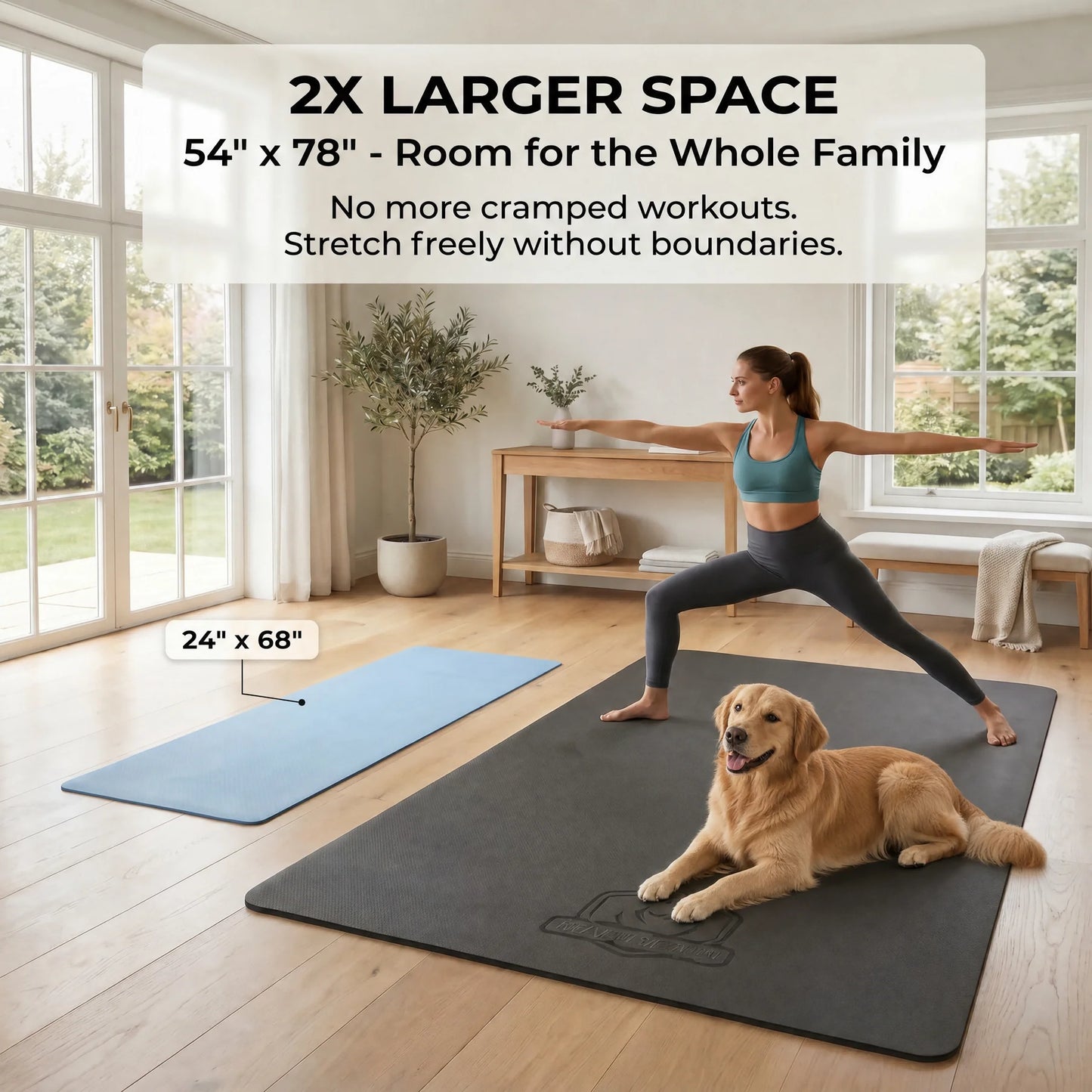 HAPBEAR Extra Large Yoga Mat – 6mm/8mm Thick, Non-Slip TPE, Wide Exercise Mat for Yoga, Pilates & Home Gym