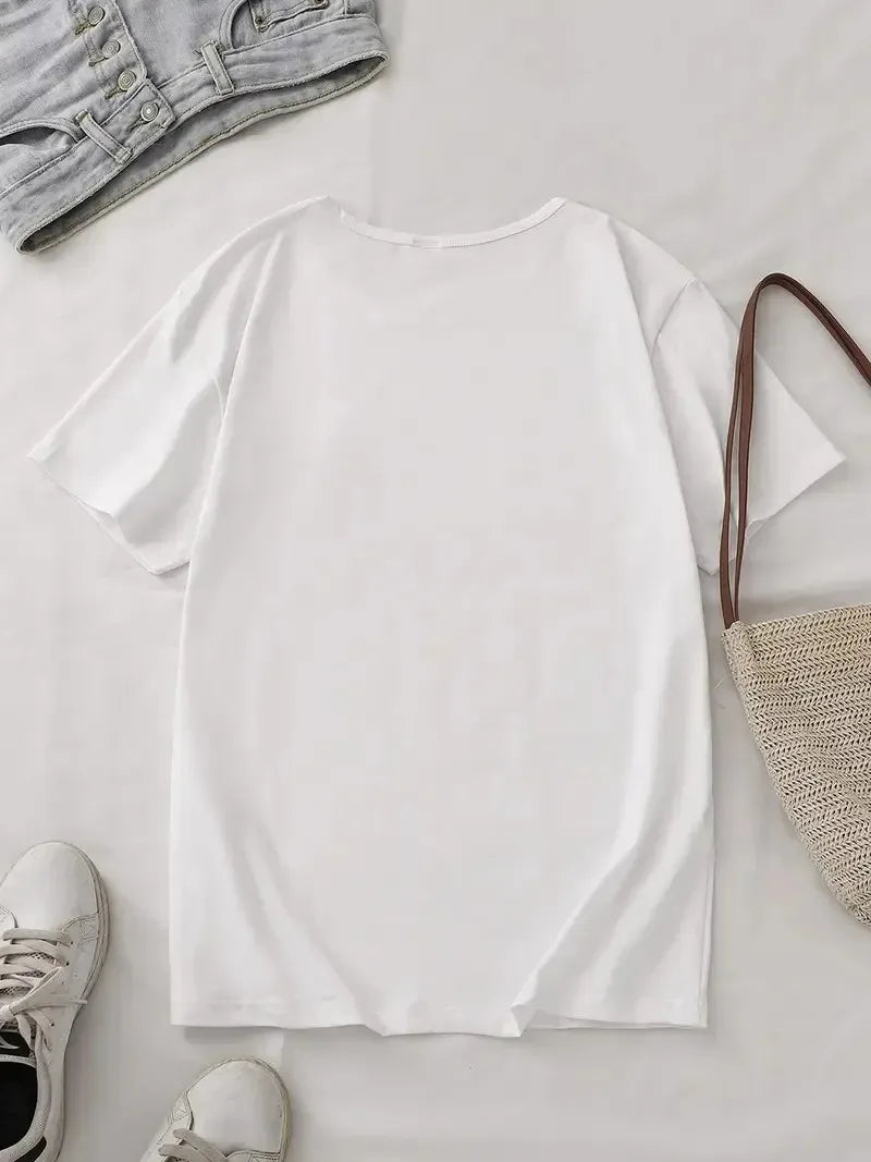 Ladies T-Shirt GYM THERAPY Double-Sided Print Summer Chic Round Neck T-Shirt Women's Trendy Versatile Short-Sleeved Top