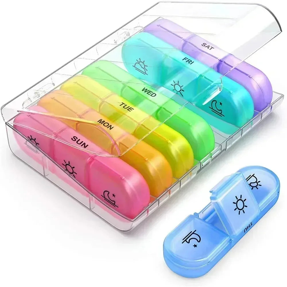 Pill Box 7 days Organizer 21 grids 3 Times One Day Portable Travel with Large Compartments for Vitamins Medicine Fish Oils Supplements