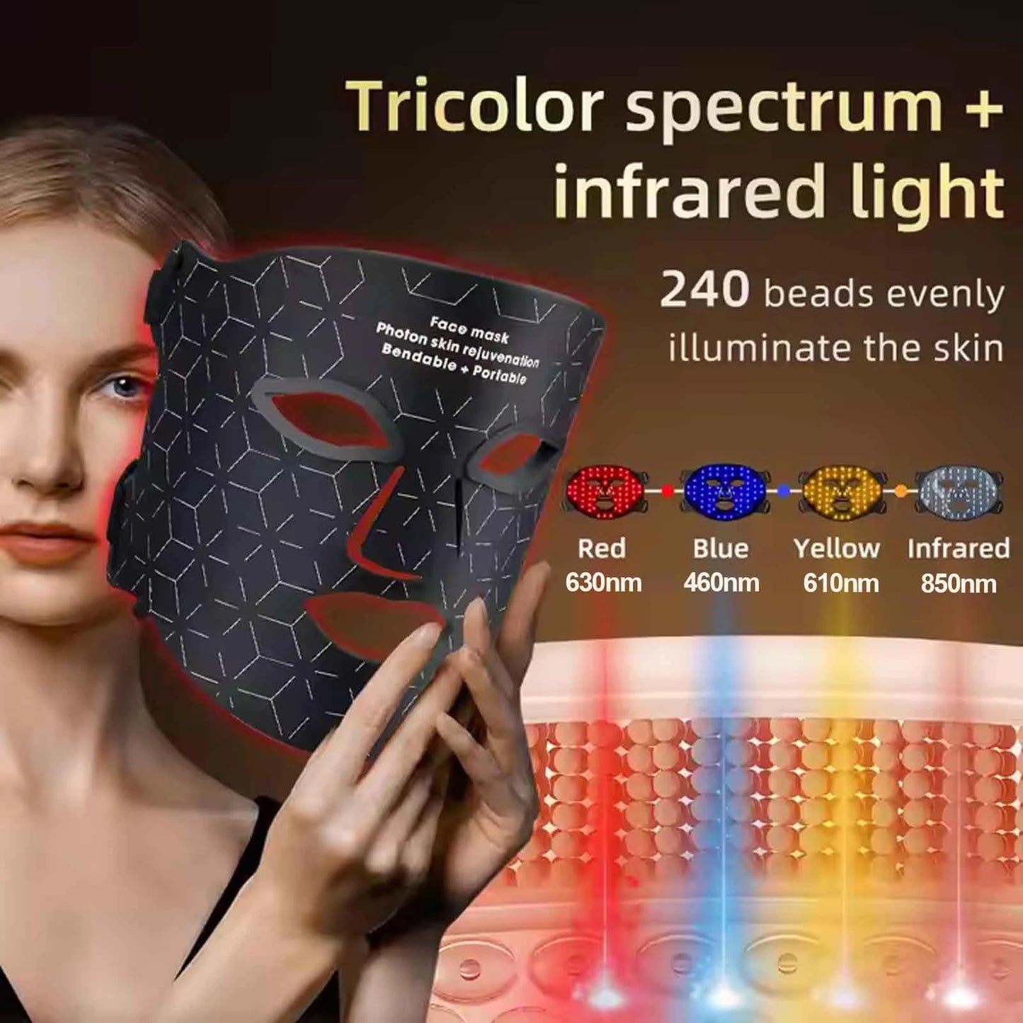 Silicone LED Mask Face 4 Colors LED Light Photon Red Light Near Infrared Therapy Anti Aging Skin Rejuvenation Lifting Tighten Beauty Mask Home Use Red Light Therapy Mask for Face