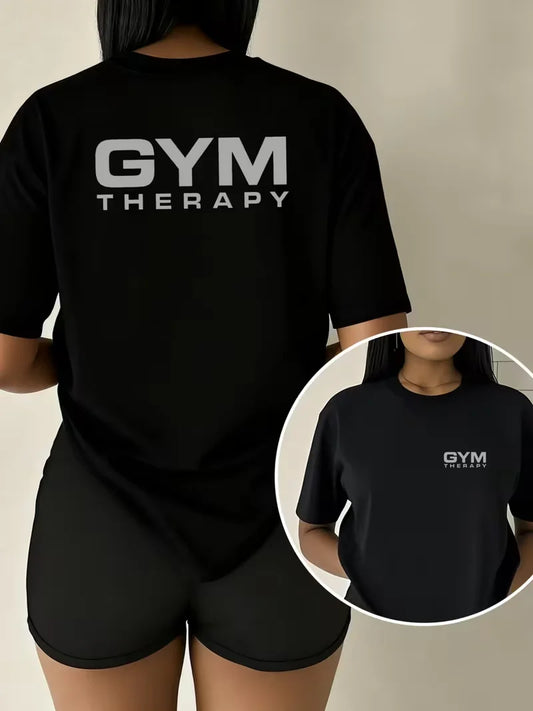 GYM THERAPY Women’s T-Shirt – Double-Sided Print Short Sleeve Casual Top