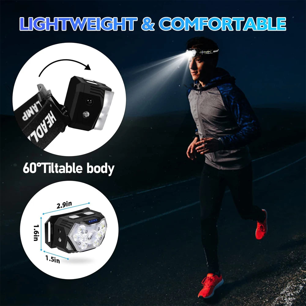 9 LED Rechargeable Headlamp – 2000 Lumen Motion Sensor Head Light for Camping, Hiking & Outdoor Exercise
