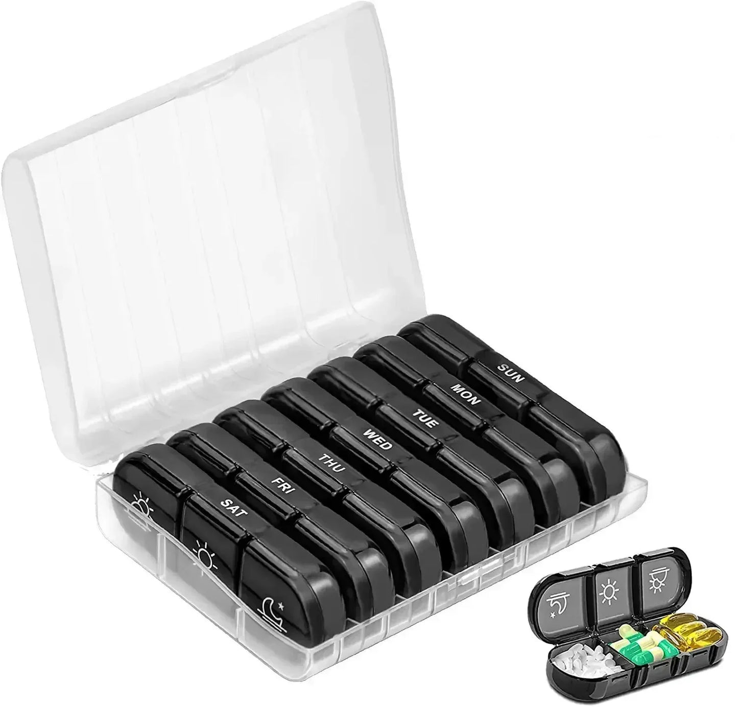 Pill Box 7 days Organizer 21 grids 3 Times One Day Portable Travel with Large Compartments for Vitamins Medicine Fish Oils Supplements