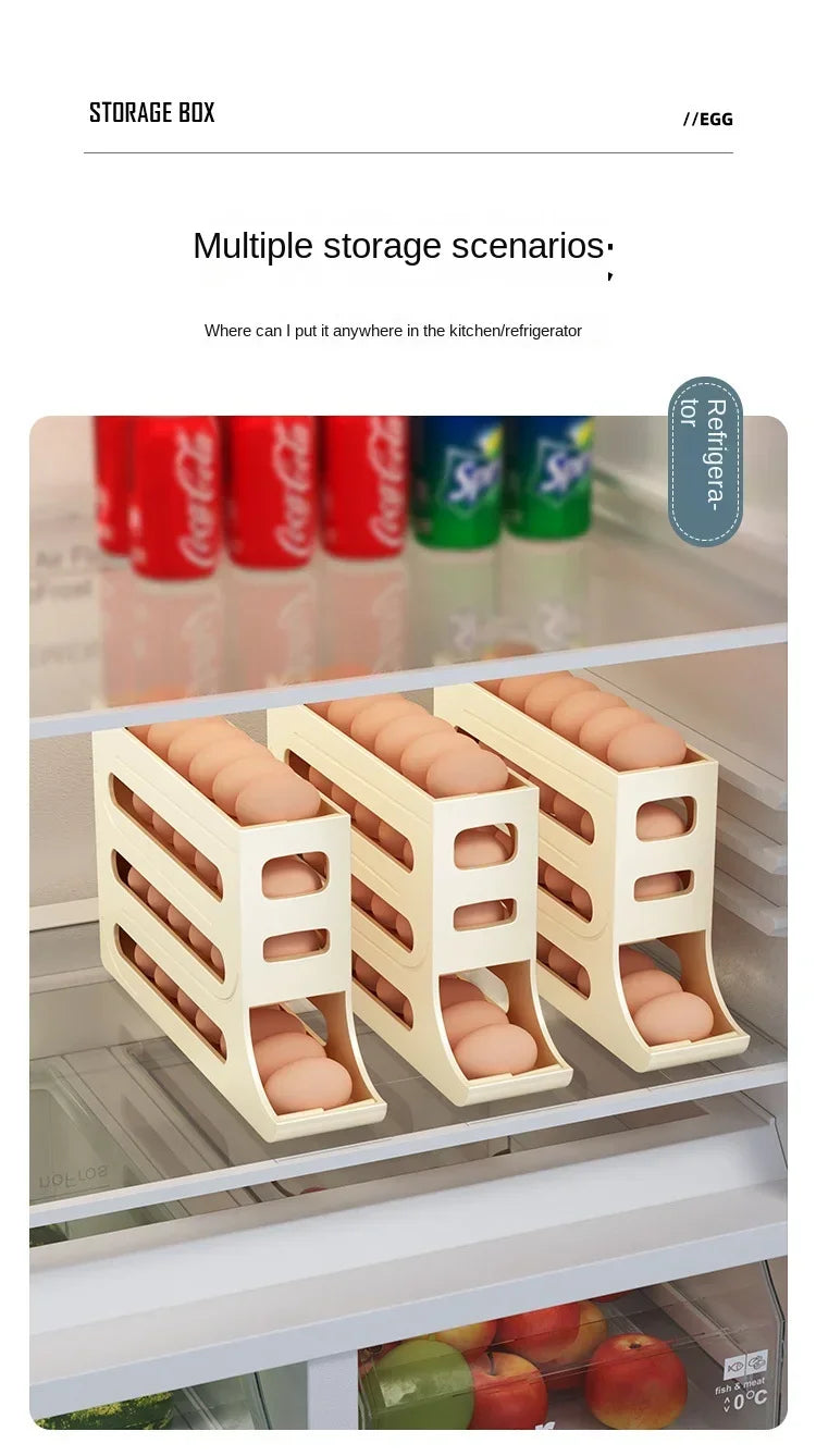 4-Layer Automatic Rolling Egg Dispenser – Fridge Organizer Rack
