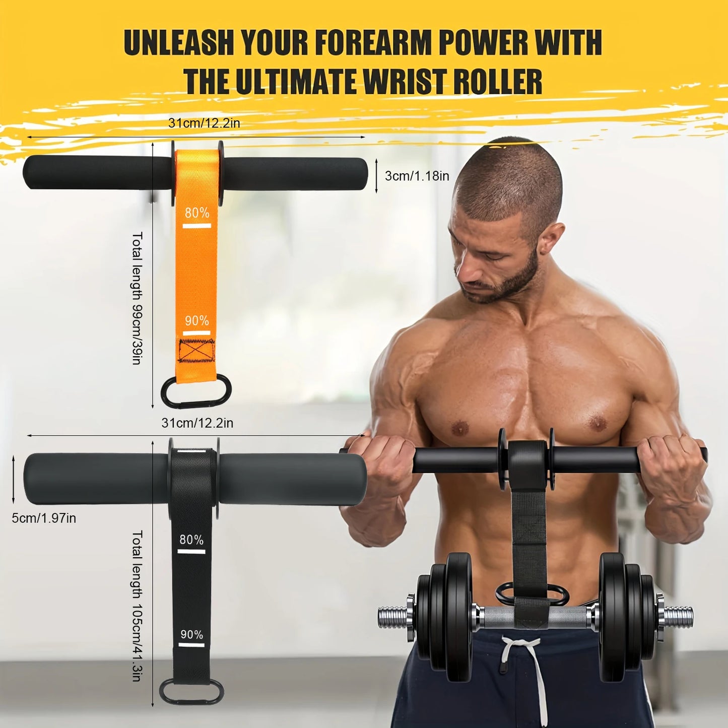 Wrist Roller Forearm Strength Trainer and Home gym 'barbell substitute' – Non-Slip Handle & Adjustable Belt