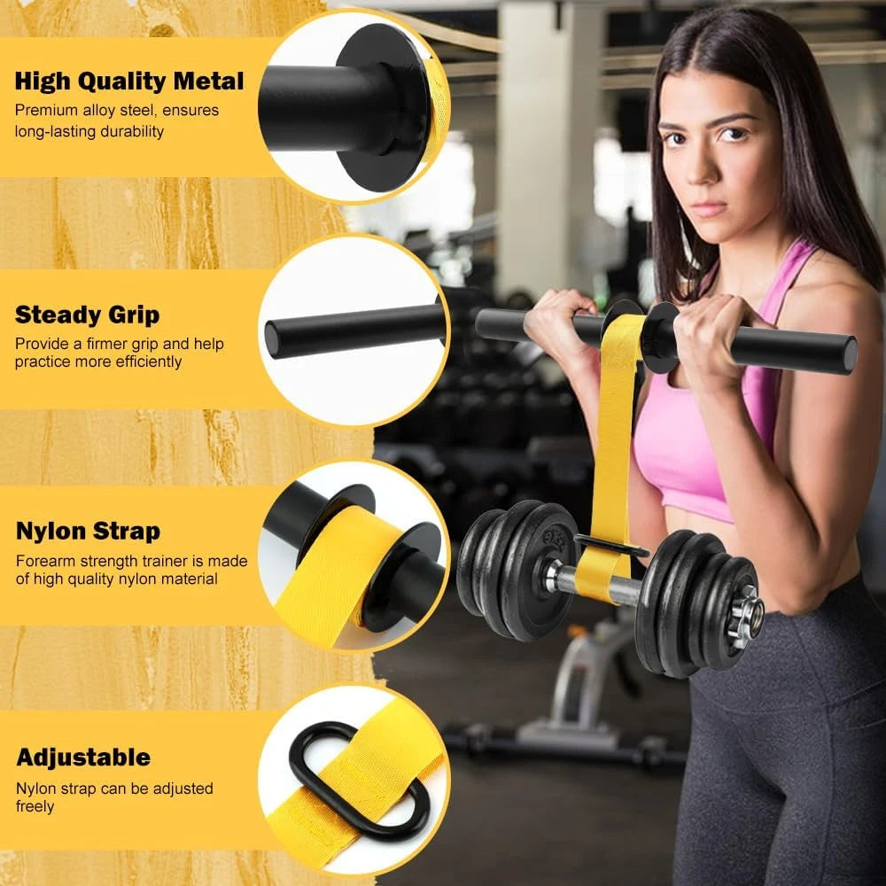 Wrist Roller Forearm Strength Trainer and Home gym 'barbell substitute' – Non-Slip Handle & Adjustable Belt