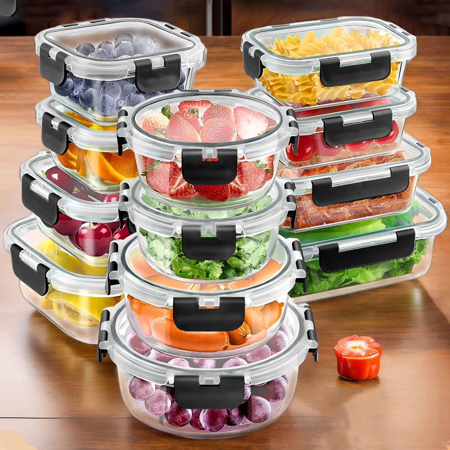 12pcs Glass Lunch Box Food Storage Containers Meal Prep Airtight Bento Boxes for Microwave Oven Freezer and Dishwasher BPA Free