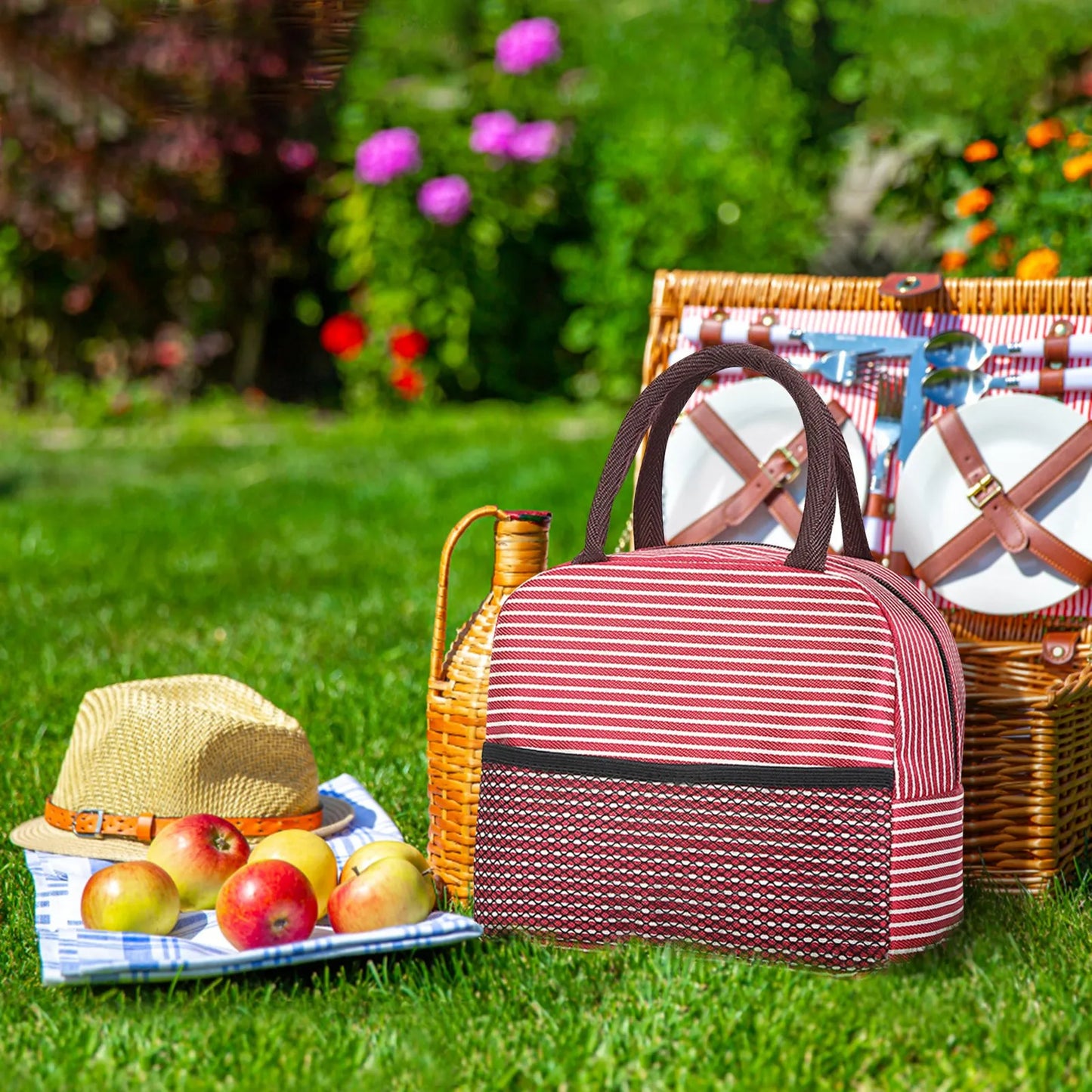 Insulated Canvas Stripe Lunch Bag — Portable Cooler Tote