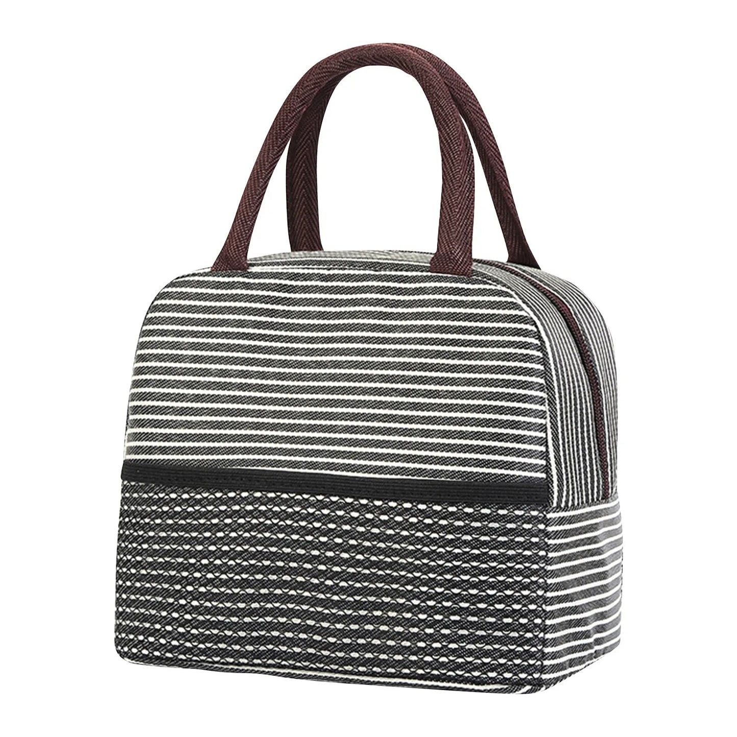 Insulated Canvas Stripe Lunch Bag — Portable Cooler Tote