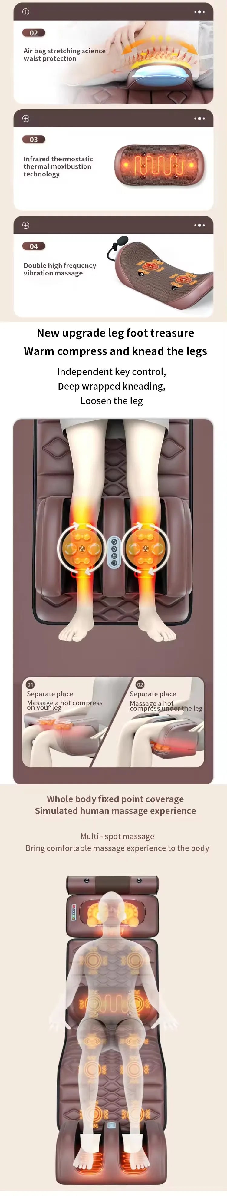 Full Body Vibrating Massage Mattress with Heat – 96-Head Electric Massager