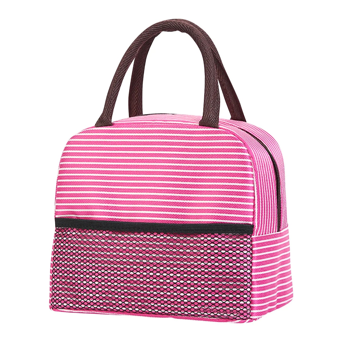 Insulated Canvas Stripe Lunch Bag — Portable Cooler Tote