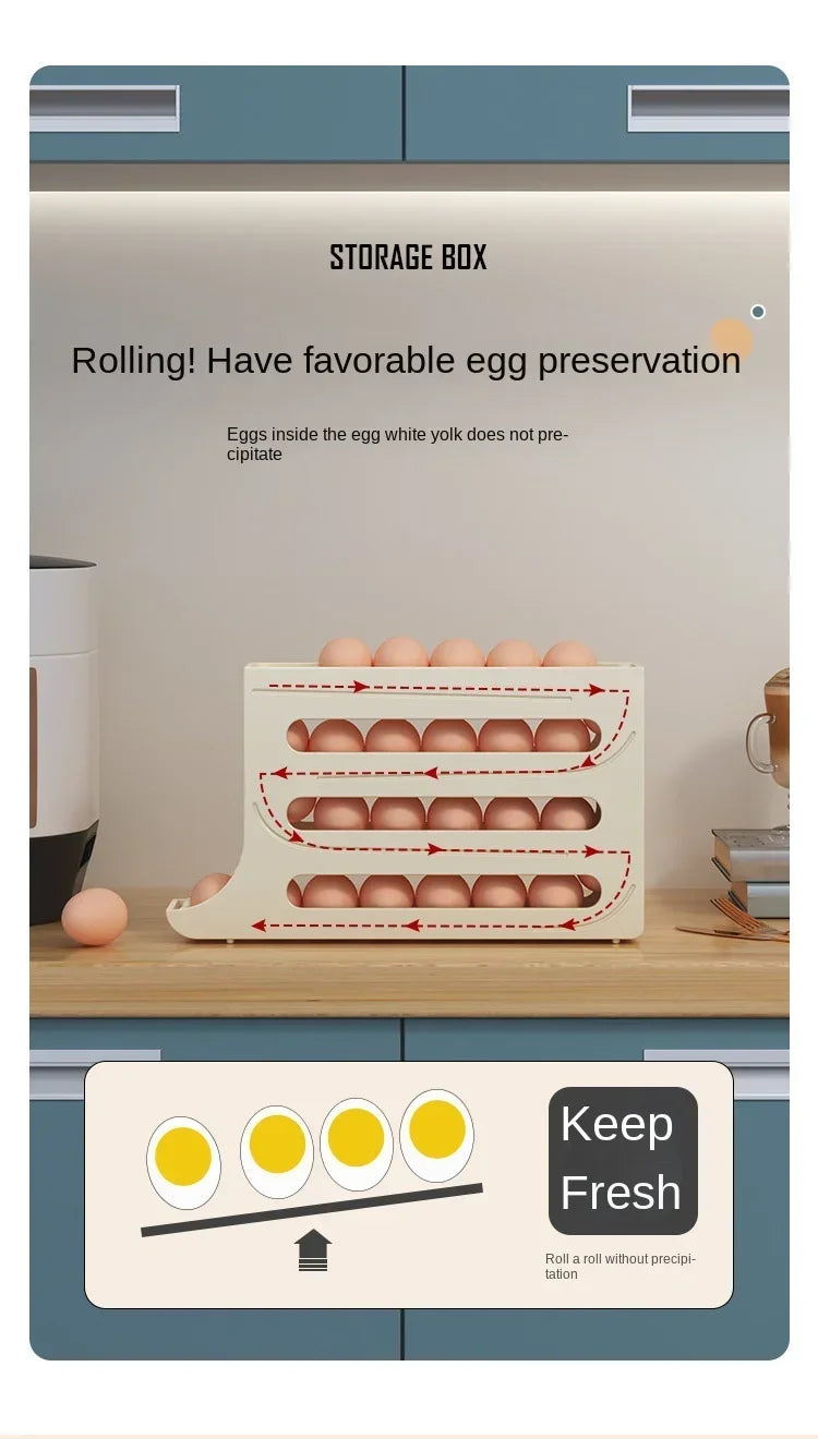4-Layer Automatic Rolling Egg Dispenser – Fridge Organizer Rack