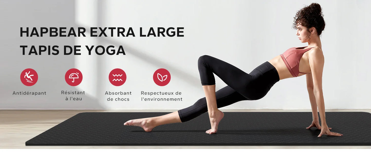 HAPBEAR Extra Large Yoga Mat – 6mm/8mm Thick, Non-Slip TPE, Wide Exercise Mat for Yoga, Pilates & Home Gym