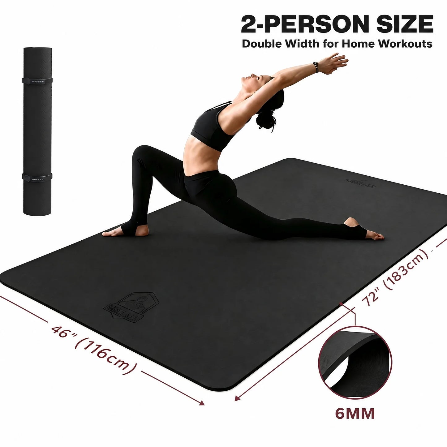 HAPBEAR Extra Large Yoga Mat – 6mm/8mm Thick, Non-Slip TPE, Wide Exercise Mat for Yoga, Pilates & Home Gym