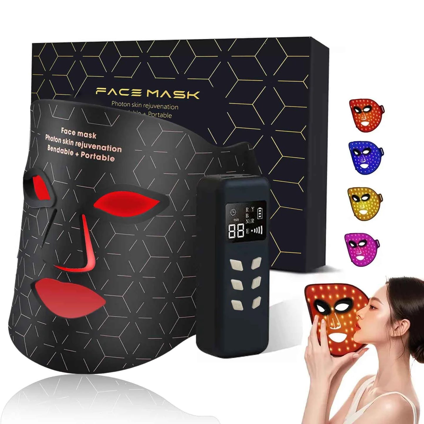 Silicone LED Mask Face 4 Colors LED Light Photon Red Light Near Infrared Therapy Anti Aging Skin Rejuvenation Lifting Tighten Beauty Mask Home Use Red Light Therapy Mask for Face