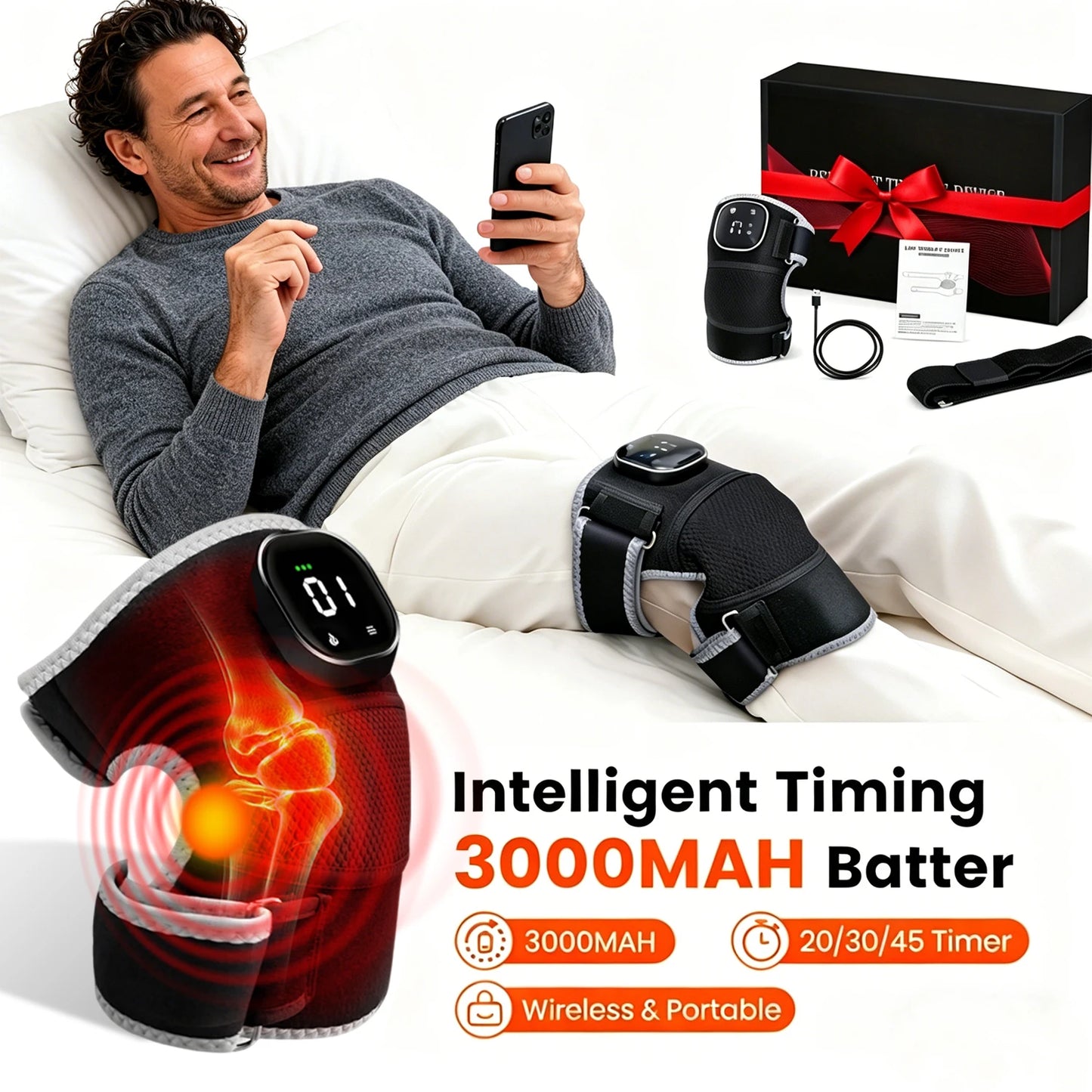 3-in-1 Red Light Therapy Knee & Joint Massager Brace