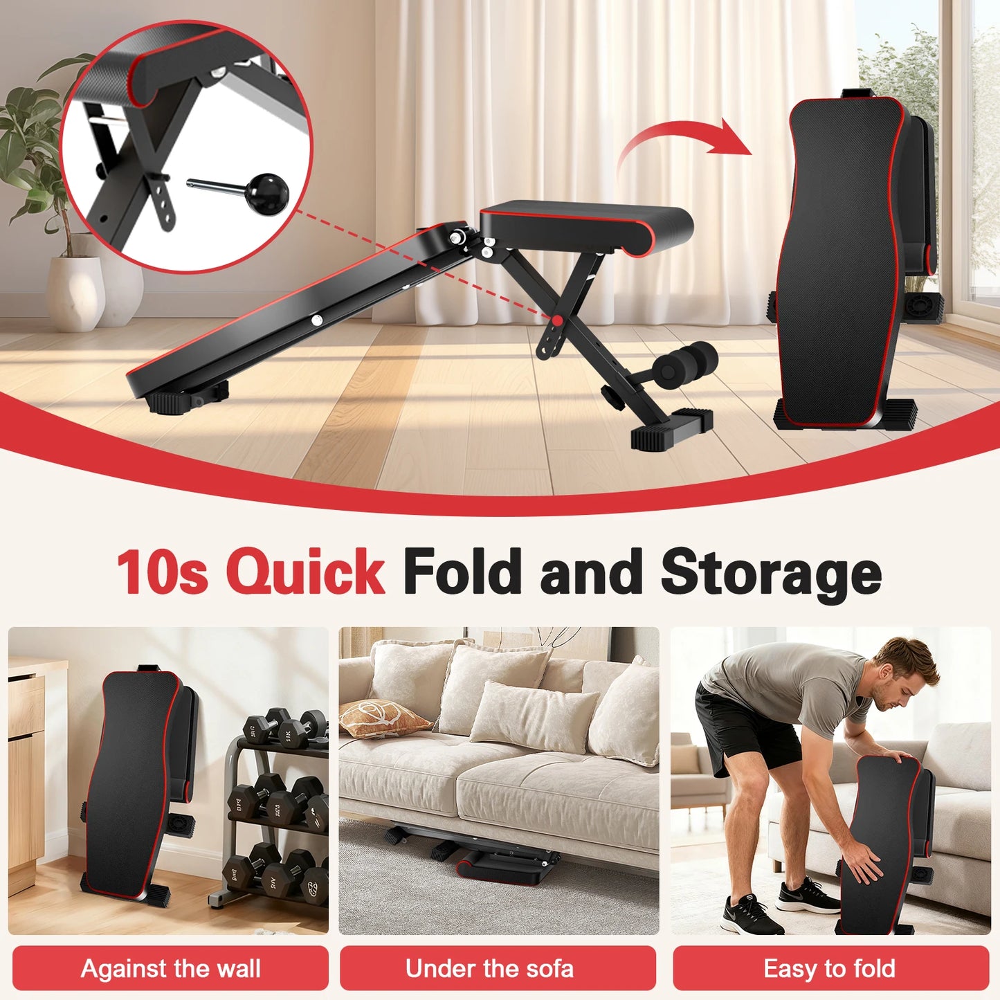 Adjustable Foldable Weight Bench – 660LBS Capacity, 72 Workout Angles for Home Gym