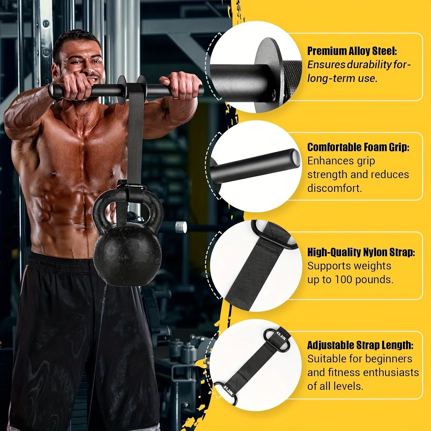 Wrist Roller Forearm Strength Trainer and Home gym 'barbell substitute' – Non-Slip Handle & Adjustable Belt
