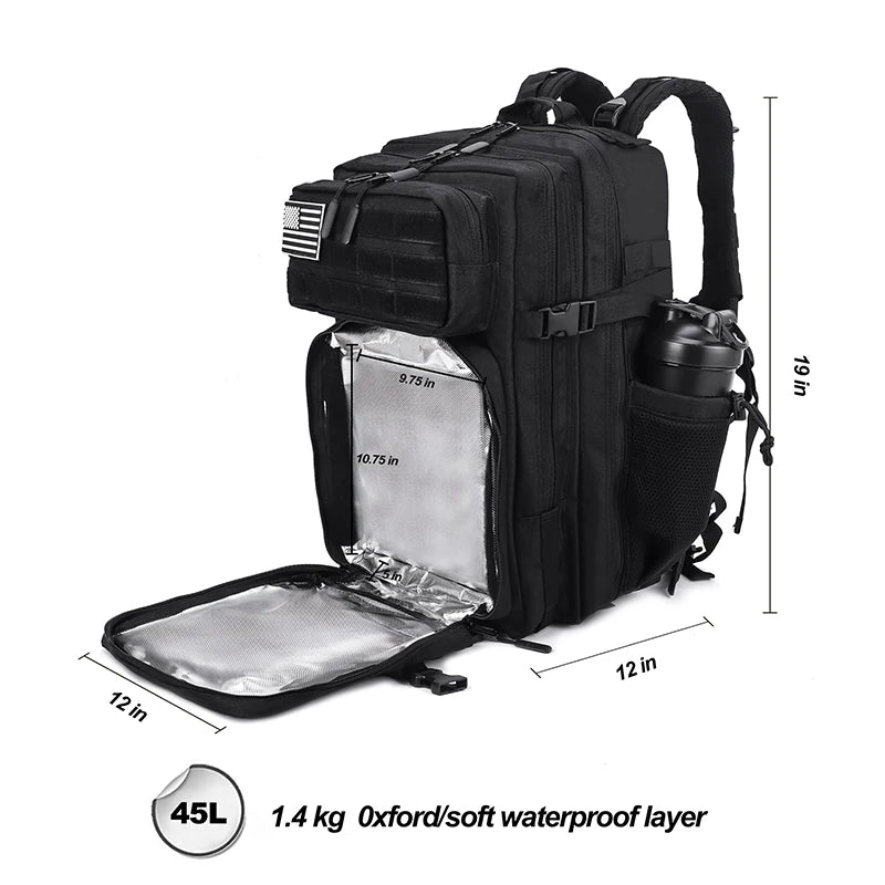 45L Meal Management Backpack for Tactical Adults Insulated Lunch Athletes Gym Bag Sports Daypacks with Bottle Holder