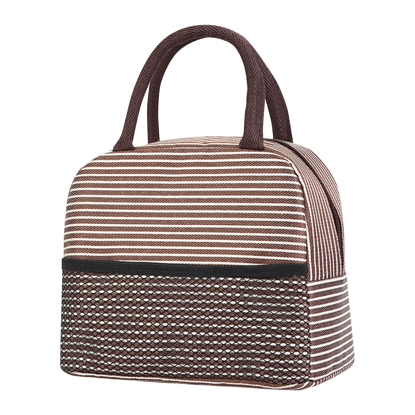 Insulated Canvas Stripe Lunch Bag — Portable Cooler Tote