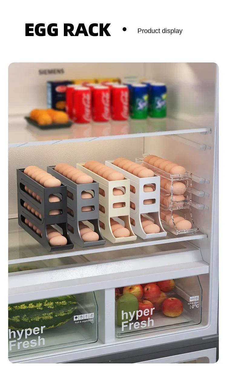 4-Layer Automatic Rolling Egg Dispenser – Fridge Organizer Rack