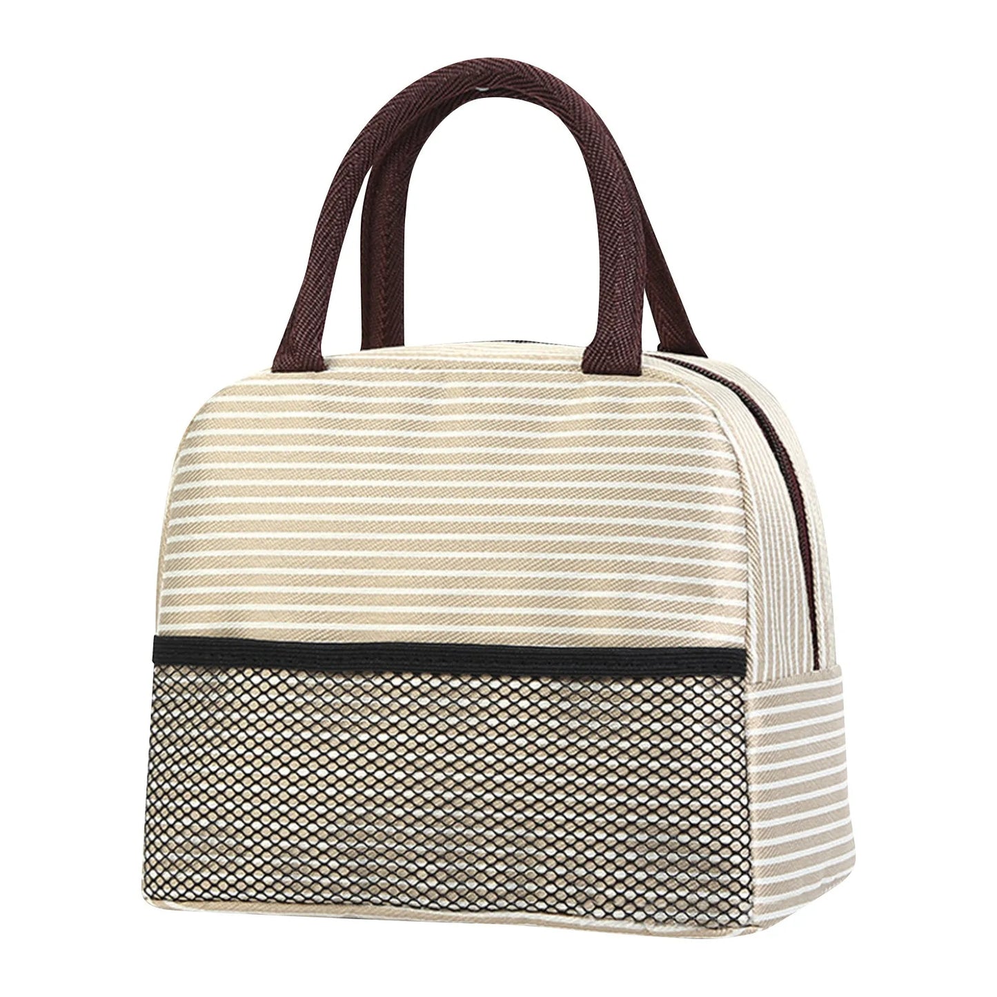 Insulated Canvas Stripe Lunch Bag — Portable Cooler Tote