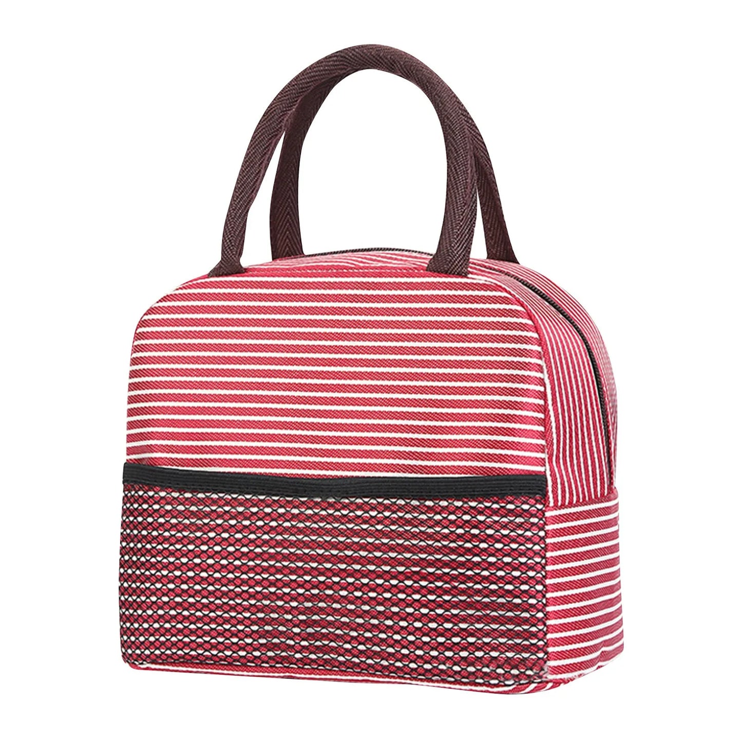 Insulated Canvas Stripe Lunch Bag — Portable Cooler Tote