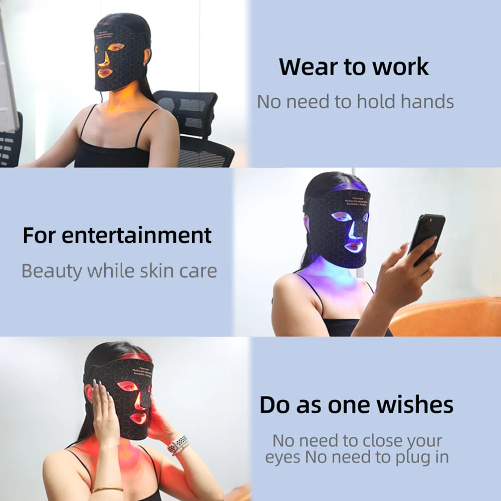 Silicone LED Mask Face 4 Colors LED Light Photon Red Light Near Infrared Therapy Anti Aging Skin Rejuvenation Lifting Tighten Beauty Mask Home Use Red Light Therapy Mask for Face