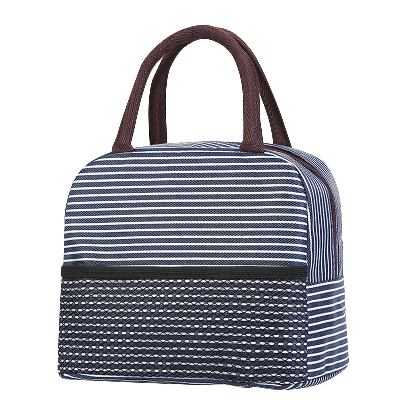 Insulated Canvas Stripe Lunch Bag — Portable Cooler Tote