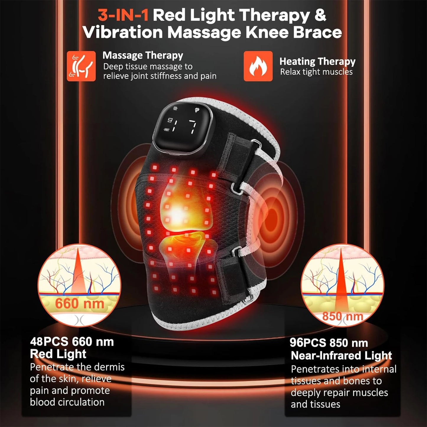 3-in-1 Red Light Therapy Knee & Joint Massager Brace
