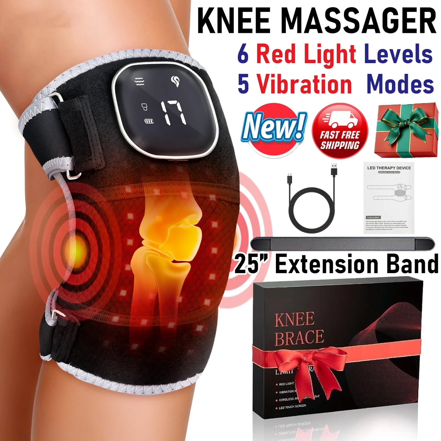 3-in-1 Red Light Therapy Knee & Joint Massager Brace