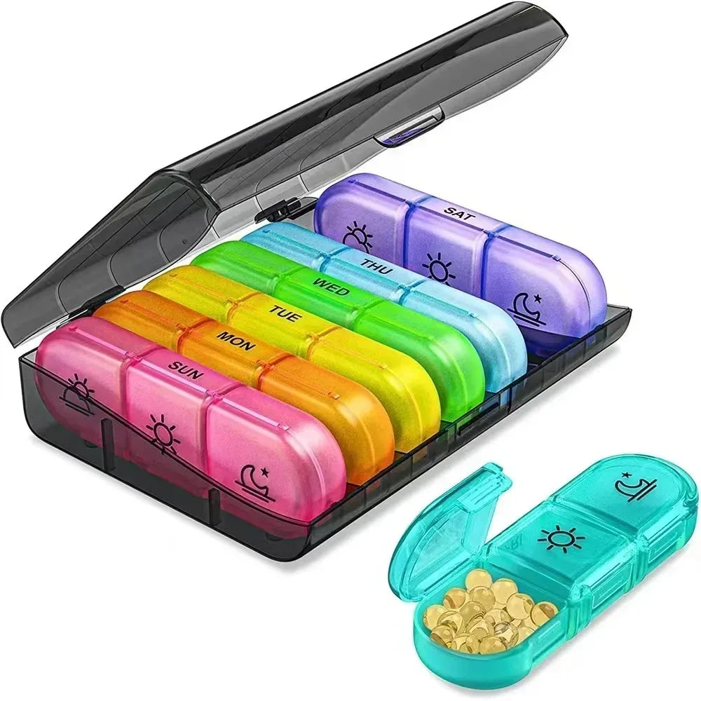 Pill Box 7 days Organizer 21 grids 3 Times One Day Portable Travel with Large Compartments for Vitamins Medicine Fish Oils Supplements