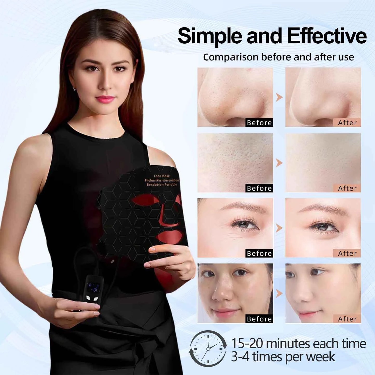 Silicone LED Mask Face 4 Colors LED Light Photon Red Light Near Infrared Therapy Anti Aging Skin Rejuvenation Lifting Tighten Beauty Mask Home Use Red Light Therapy Mask for Face